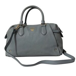 Authentic MCM Convertible Light Blue Leather Satchel